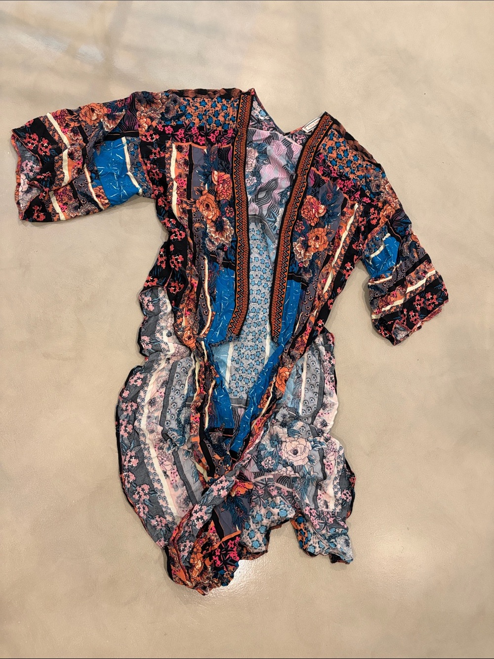 Flying Tomato Floral Patchwork Kimono - Blue, Black, Pink, Orange